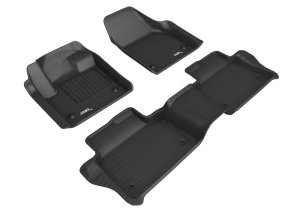 Land Rover Discovery Sport Floor Mat Set - Front + Rear - 3D MAXpider - KAGU Series, 3-piece set (Front Row R1 + 2nd Row R2) with MAXpider backing - Black - `20-`24